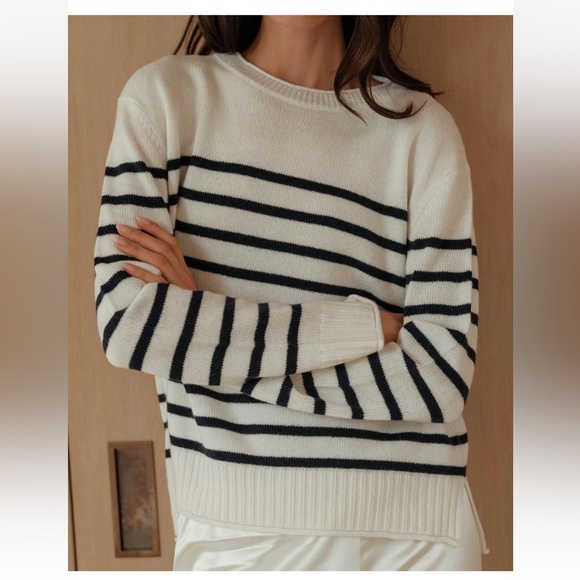 Jenni Kayne Sweaters - Jenni Kayne Everyday Wool cashmere nautical sweater Ivory, Blue Med